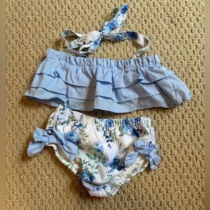 Busy Bees - Floral Blue Ruffle Bikini Set